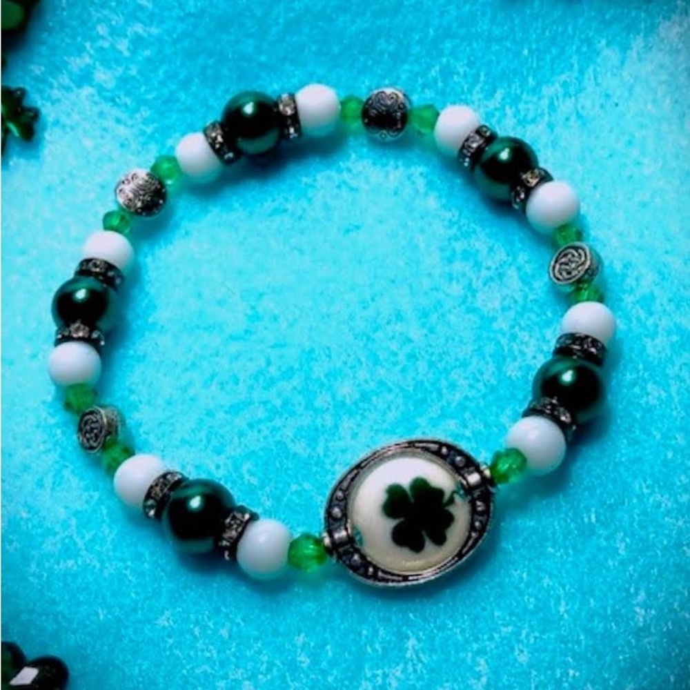 Handmade beaded shamrock ☘️ bracelets